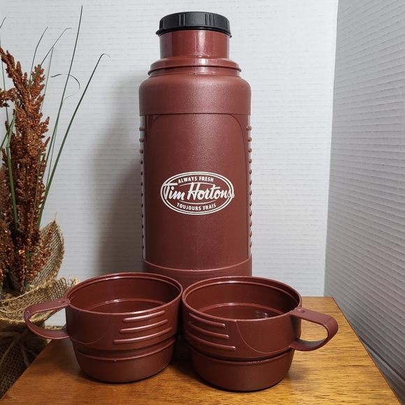 Vintage Tim Hortons 1 Litre Thermos with 2 Drinking Cups - Picture 13 of 16